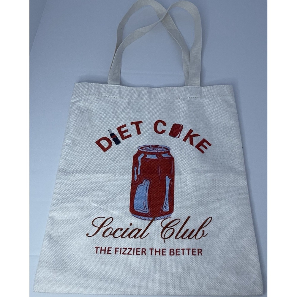 Coca-Cola Diet Coke Social Club Tote Bag Women Medium Canvas Cream Red Reusable